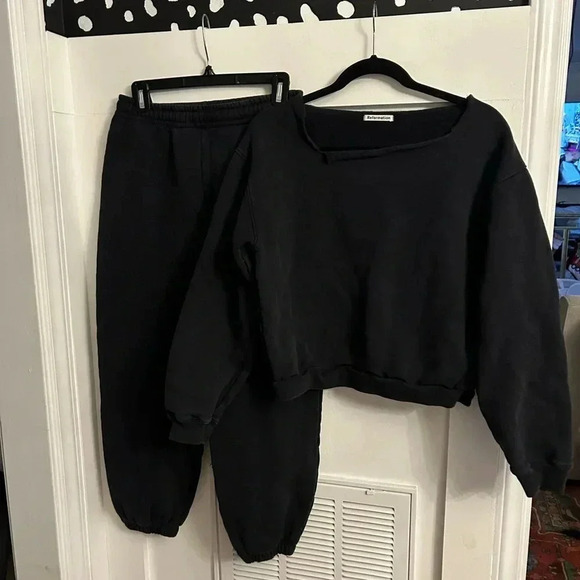 Reformation Black Sweat jogger suit set size Small - Picture 1 of 6